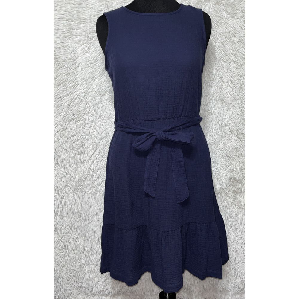 NEW Gap Ruffle Tiered Midi‎ Blue Belt Dress Size Small